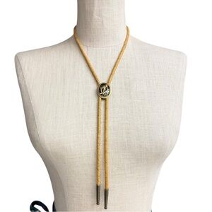 Vintage Bolo Tie Gold Tone Fisherman Bolo Tie Western Rope Necklace